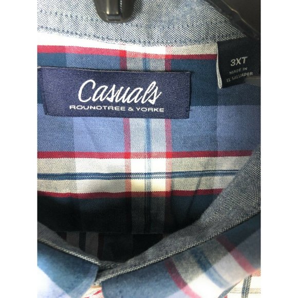 Casuals Roundtree & Yorke Men's Blue Red Shirt 3XT Button Up Long Sleeve A19 - Picture 2 of 4
